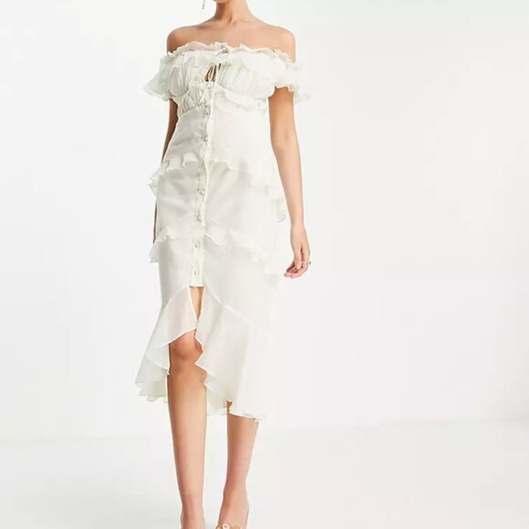 ASOS DESIGN Maternity off shoulder midi dress - Picture 1 of 4